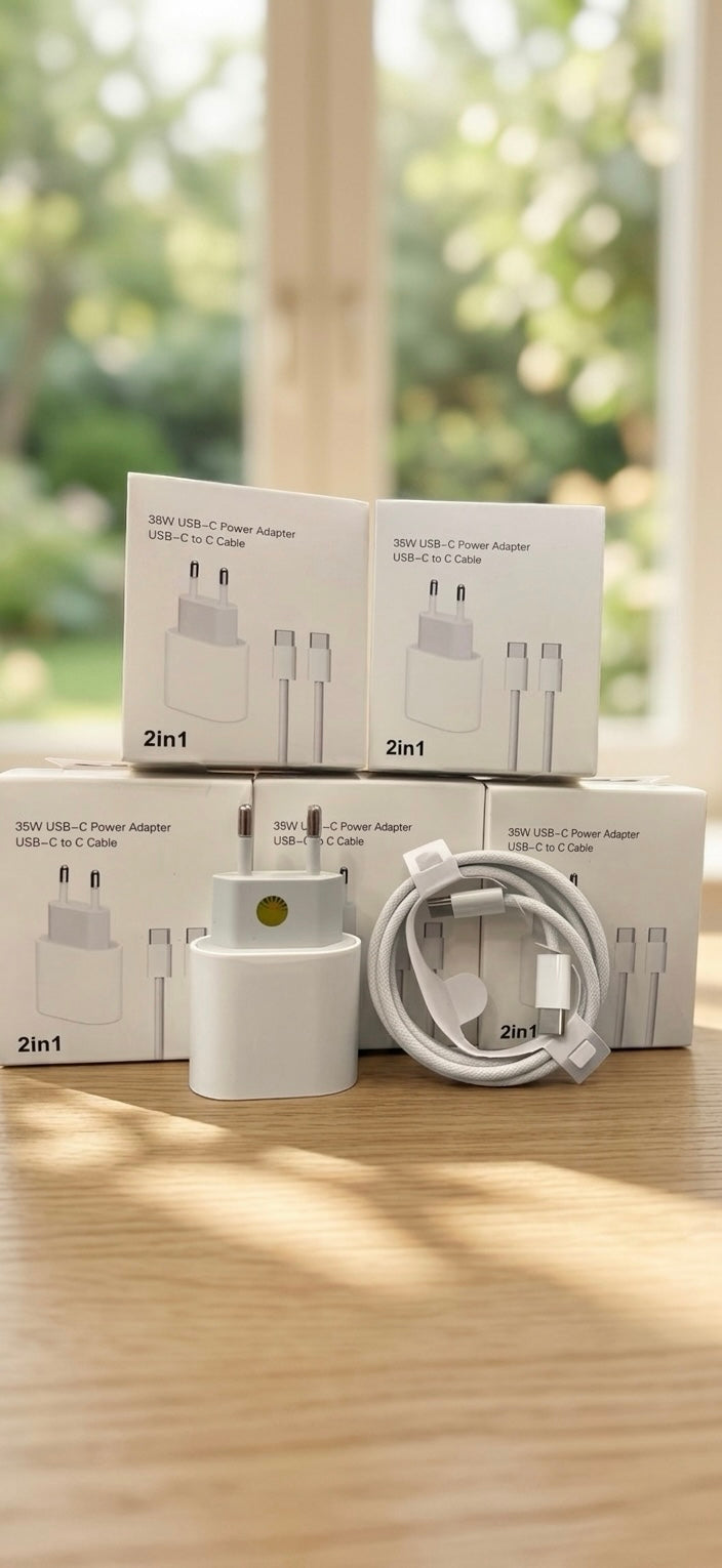 Cargador USB-C 20W + Cable USB-C a USB-C 60W (1m):